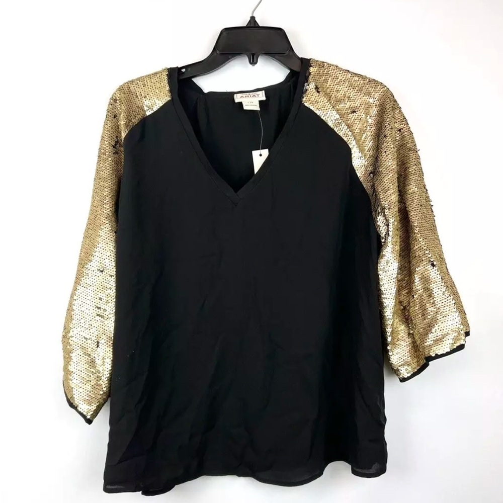 Ariat Womens Cha-Ching Top Black/Gold Size Large